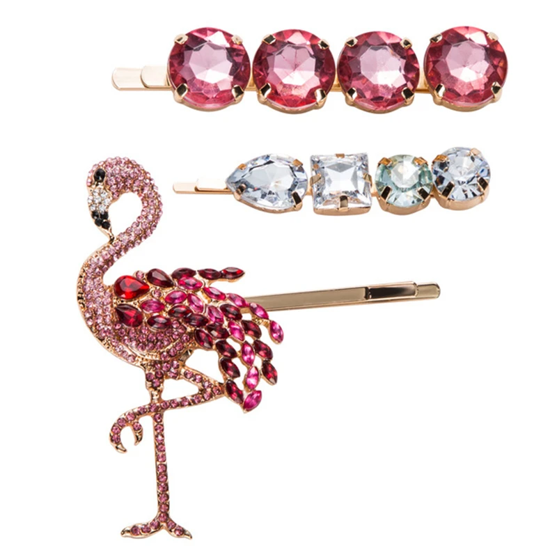 African Hair Accessories Crystal Rhinestone Flamingo Hair Clips Barrette Set