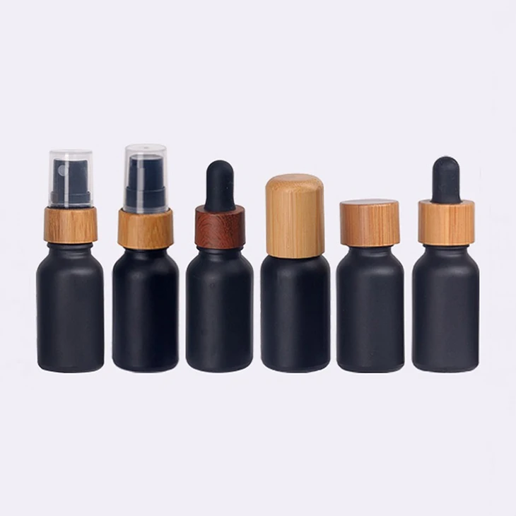 10ml 15ml 20ml 30ml Amber Frosted Glass Cosmetic Essential Oil Bottle with Bamboo Wooden Lid for 50ml 100ml 60 ml