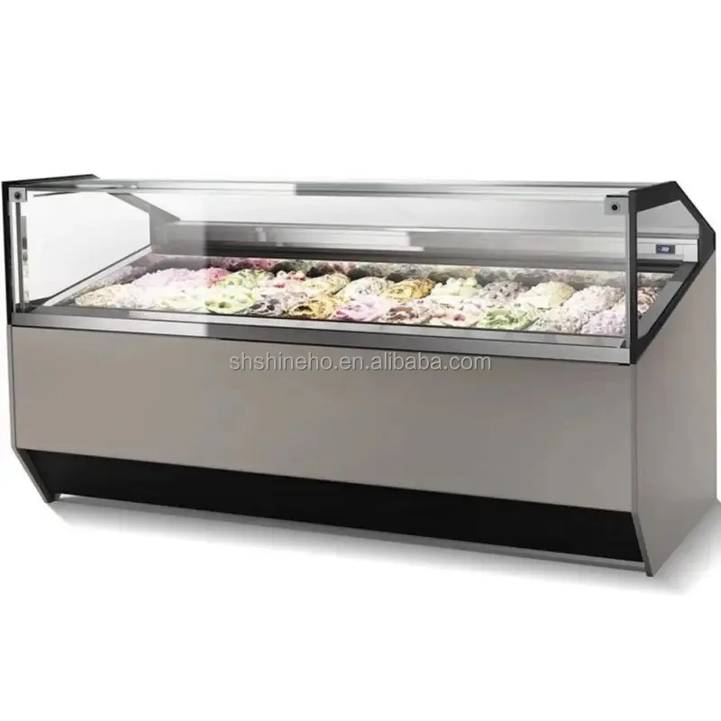 Shineho Commercial showcase Support For Custom Sale Glass-door 12 pan Case Gelato Ice Cream Display Freezer With CE