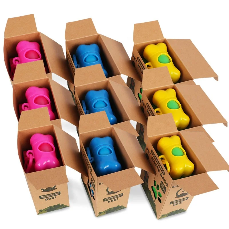 Plastic Pet Waste Cleaning Dog Poop Bags Monochrome Kraft Paper Box Sustainable Samples Available on Roll Single Side Printing