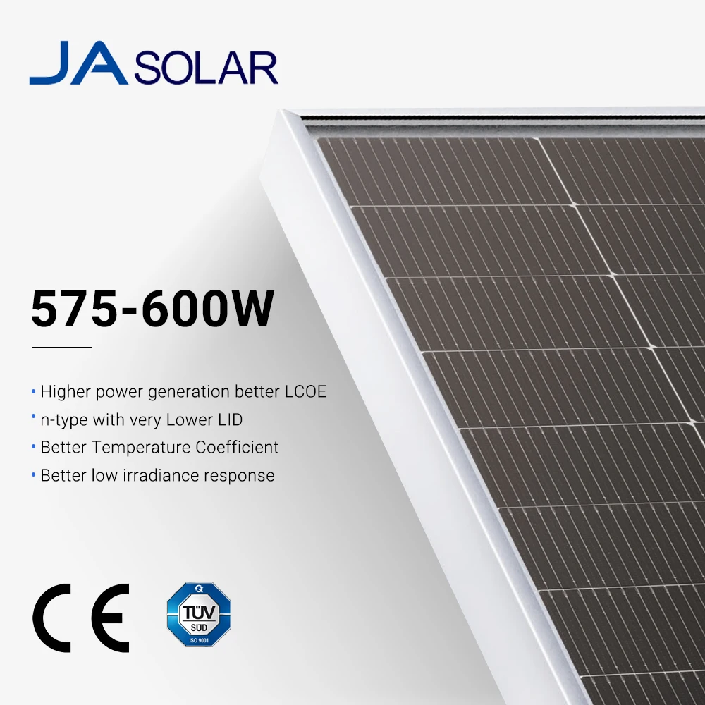 JA N-type TOPCon Panel Solar 575W 580W 585W 590W 600W Bifacial 144 Cells N-type Solar PV Panels For Solar Power Systems