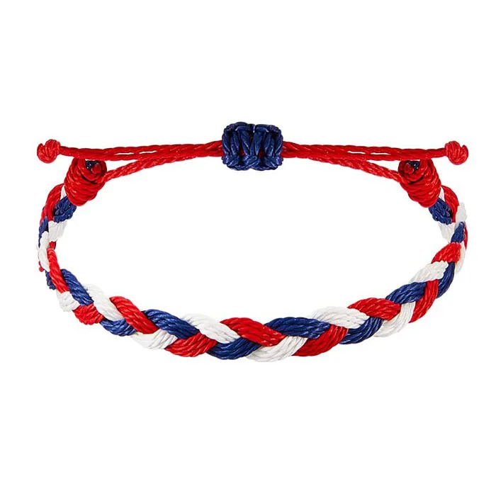 Red White Blue String Knitted Woven Bracelet Independence Day Bracelet Custom American Flag Color USA Charms Bracelet