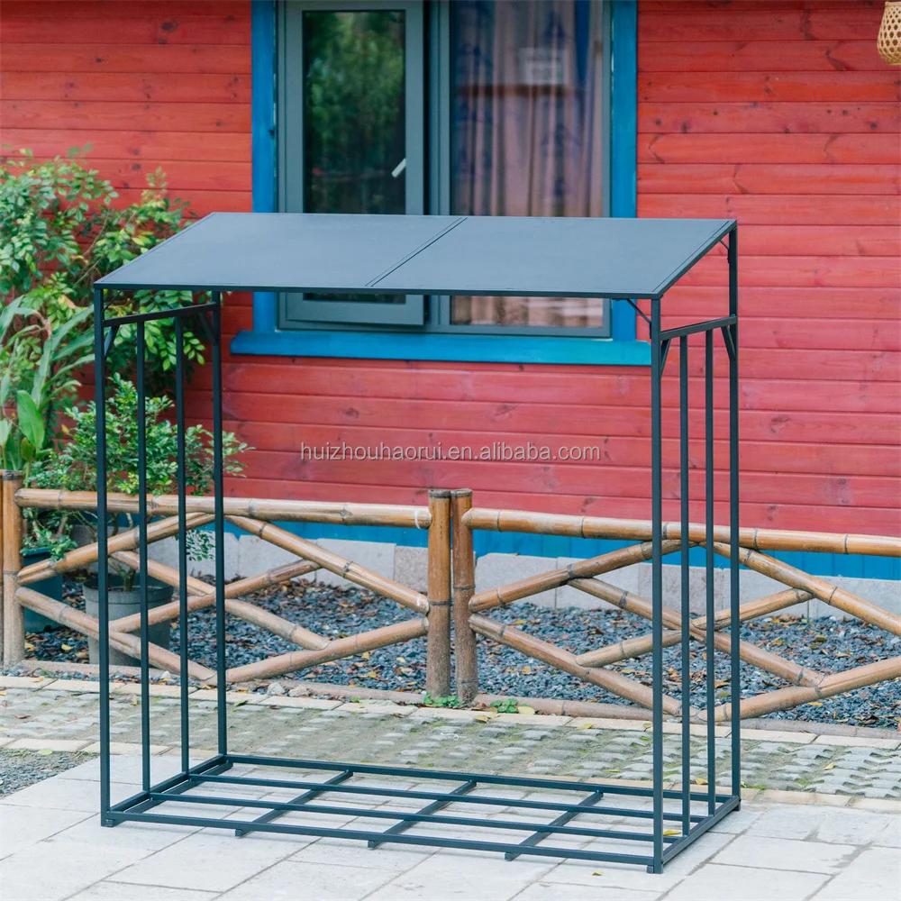 Sturdy Morden Metal Firewood Shelf Wood Storage Log Holder Firewood Rack With Roof