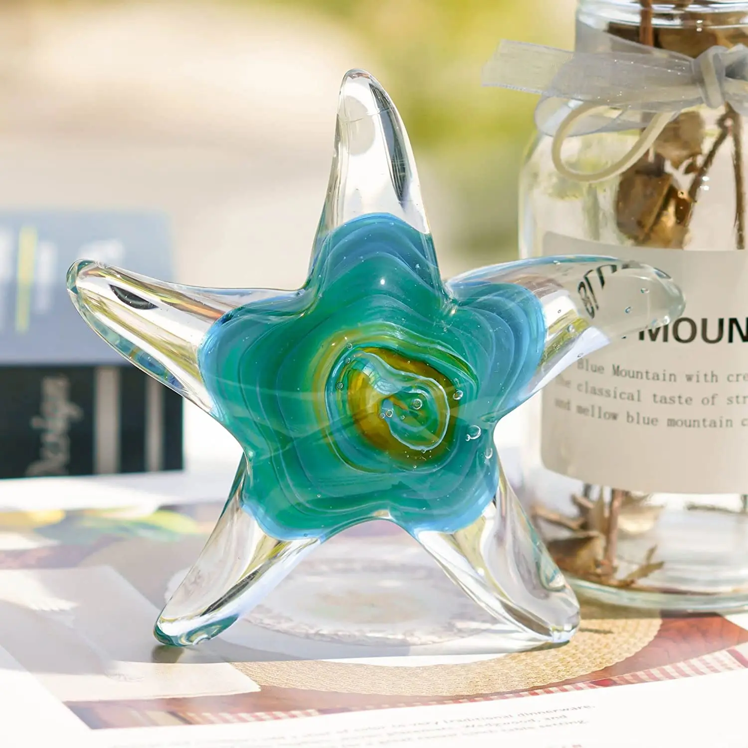 Glass Star Fish Crystal Handmade Glass Blown Table Decor Starfish Figurine Collectible Ornament