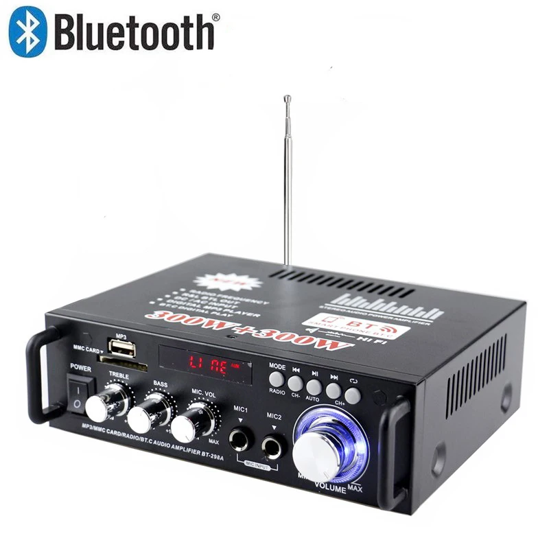 Buy 2 channel mini car home theater karaoke speaker integrated stereo bass class d power sound amplificador audio HiFi amplifier