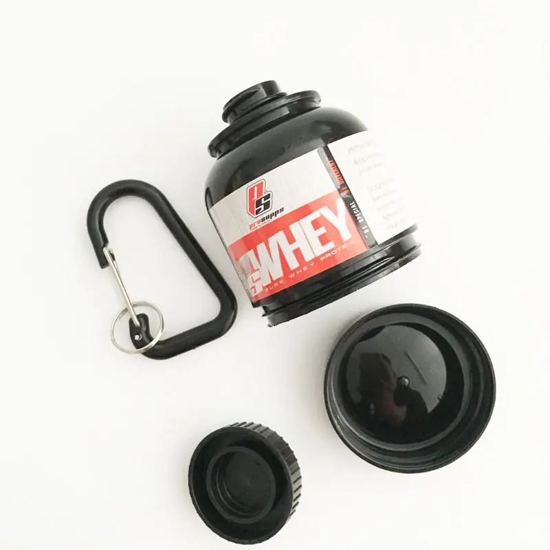 100 Ml Custom Logo Mini Protein Powder Container With Keychain Plastic Portable Fitness Supplement Pill Bottle