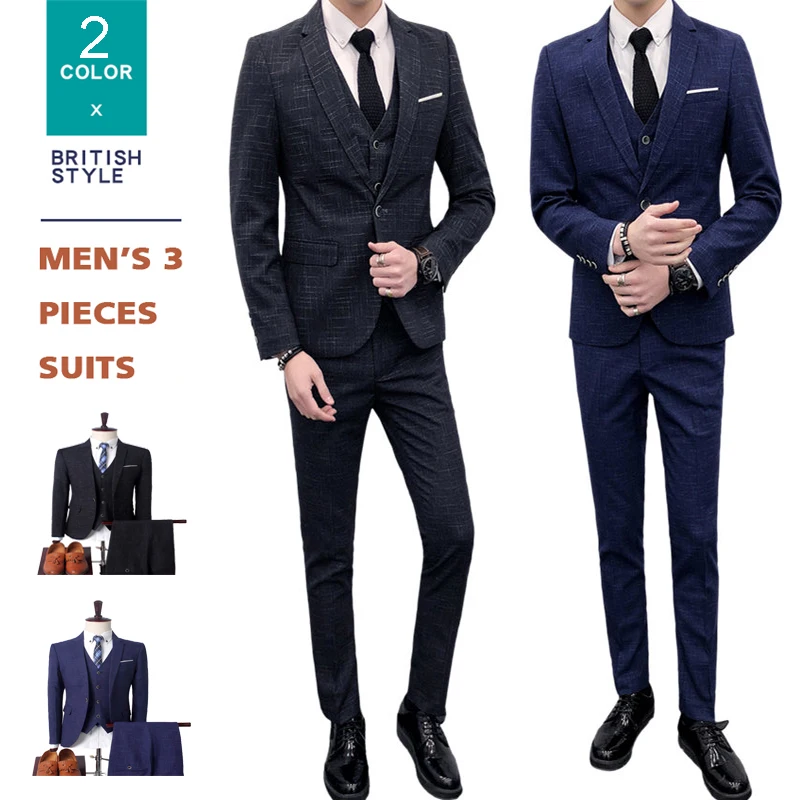 Смокинг для жениха мужской свадебный облегающий костюм из 3 предметов в клетку однобортный винтажный пиджак костюм для мужчин