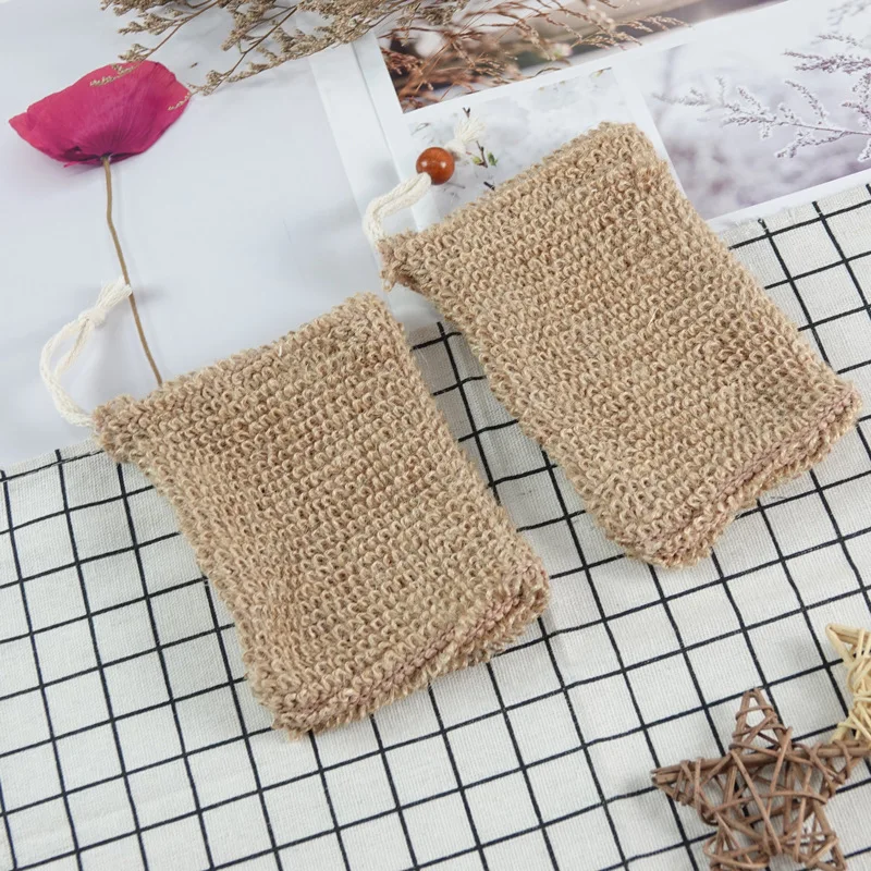 Bulk Wholesale Natural Sisal Soap Jute Exfoliating Hemp Hand Cotton Mesh Soap Travel Packaging Pouch Saver Refill Bag For Soap