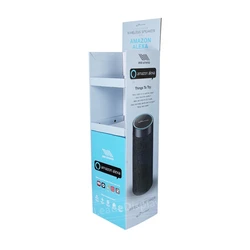 Custom Blue White Product Display Rack Folding Pop Up Paper Corrugated Floor Cardboard Display Stand