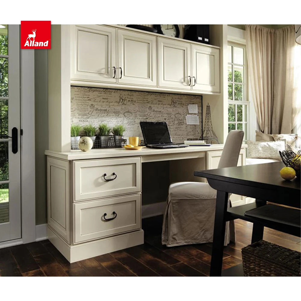 AllandCabinet Good Price Custom White Painting Nature Wood Office Furniture Cabinets with Recessed Beaded Panel Open Shelves