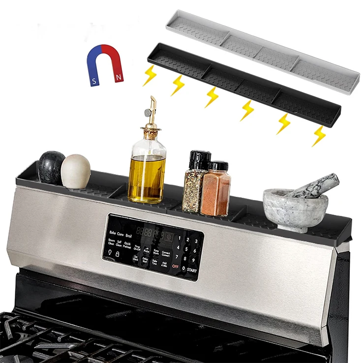 30 Inches Kitchen Silicone Magnetic Over Stove Top Shelf for Kitchen organization Spice Rack