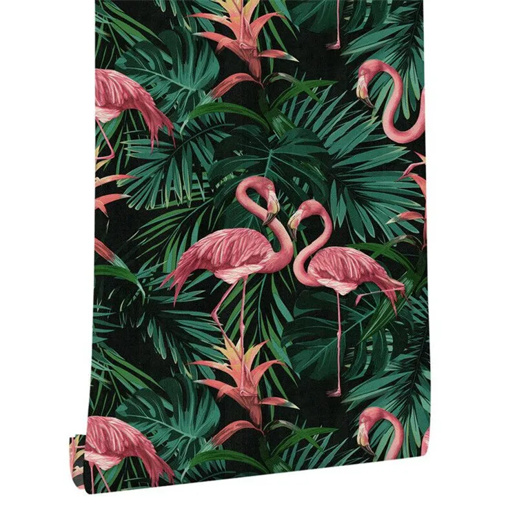 Southeast Asia Plant Hand-painted Flamingo Wallpaper Decora Net Red Ins TV Background Nordic Style Wallpapers Wall Coating