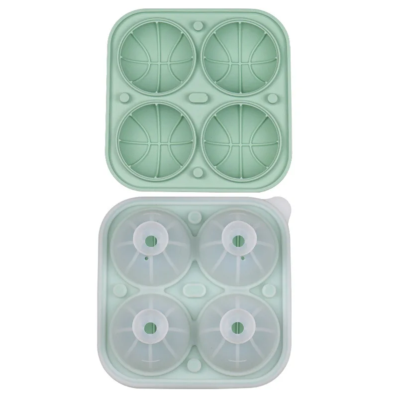 2023 New 3d Basketball Shape Leakproof 4 Cavity Round Ice Ball Maker Silicone Ice Cube Tray