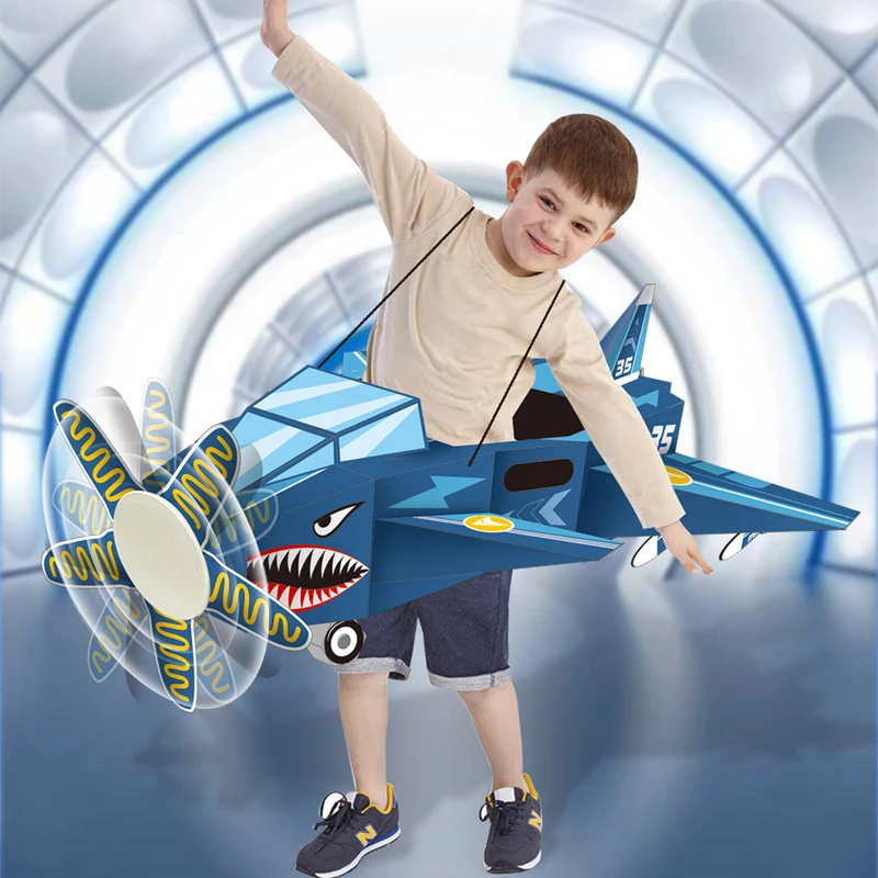 Shark Plane Children Wearable DIY Handmade Carton Toy 3D Paper Puzzle Assembly Wearable Cartoon Model Other Novelty Gag Toys