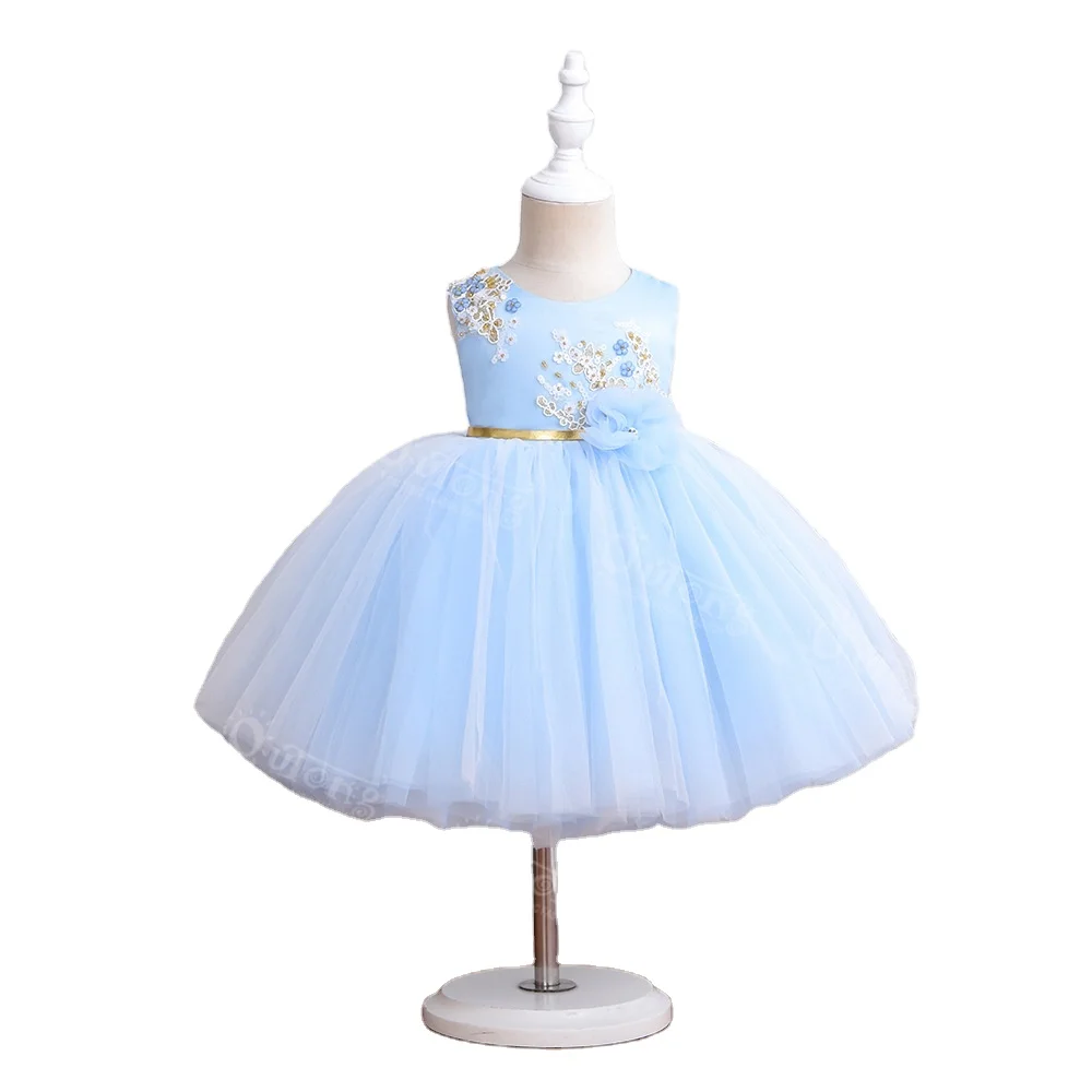 Летнее платье для девочки, Однотонная юбка принцессы, платье с помпонами и цветами