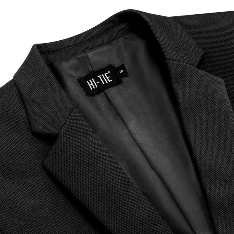 Mens Jacket Suit Blazer Notch Lapel 1 Button Knit Dress Suit Pure Black Solid Notched Collar Silk Suit For Men