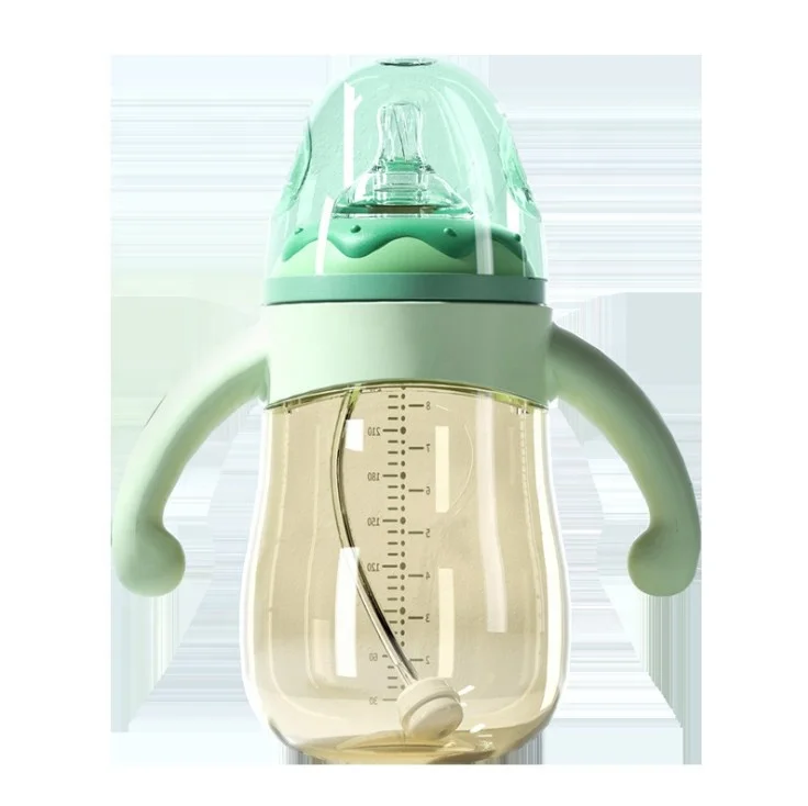 Baby Feeding Bottle Newborn Wide Mouth Silicone Straw Drinking Milk Bottle