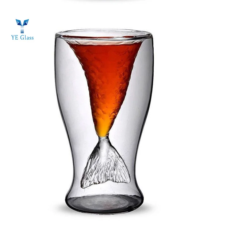 Unique Fishtail Shaped Glass Cup Beer Mug 100ml High Borosilicate Glass Drink Mug