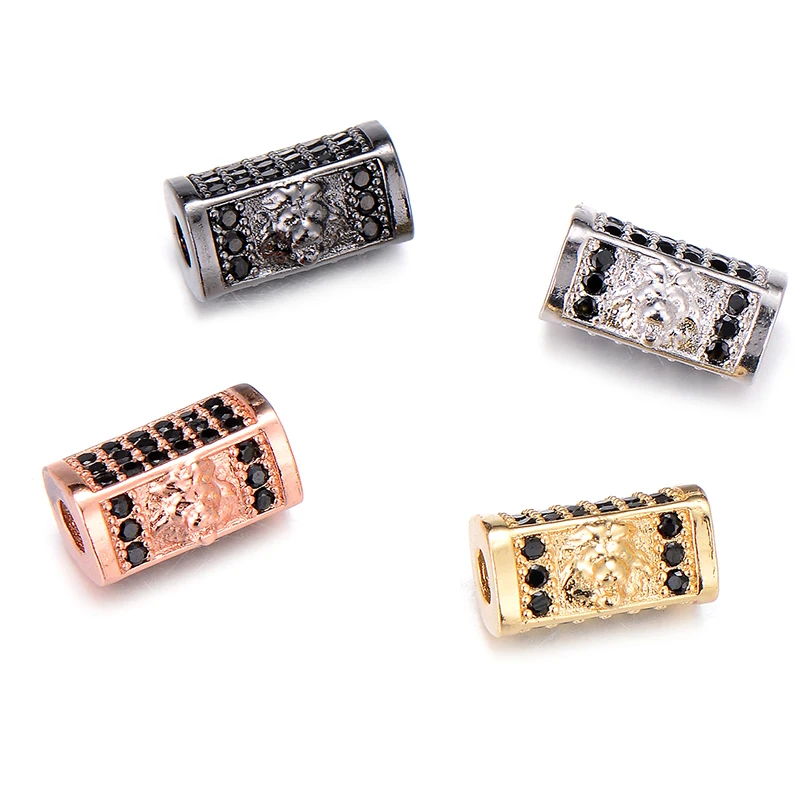 Women Men Bracelets Craft Dog Charms for Jewelry Making Rectangle Micro Pave CZ Black Zircon Charms Copper Spacer Beads