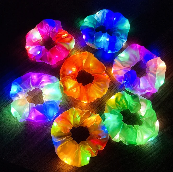 Women Satin Led Flashing Scrunchies Elastic Girls Light Up Hairband Glow Hair Tie For Party Hair Accessories
