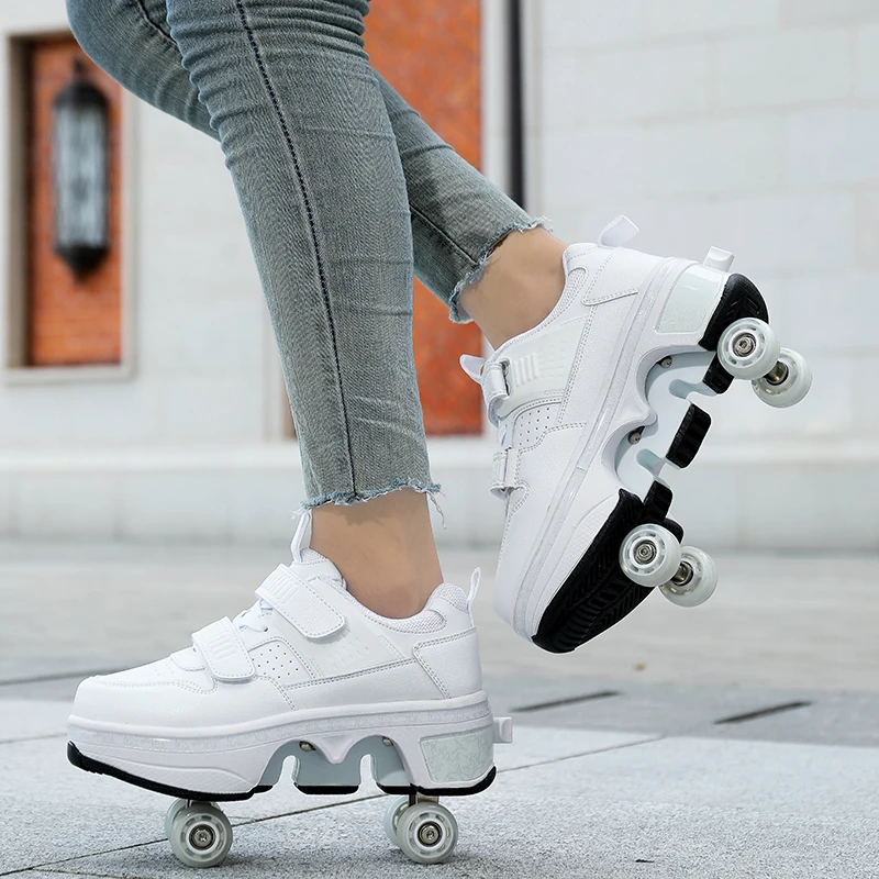 Adjustable Kick Out Wheel Shoes Kick Roller Skate Shoes With Retractable  Roller shoes Sneakers for boys and girls Adults Unisex