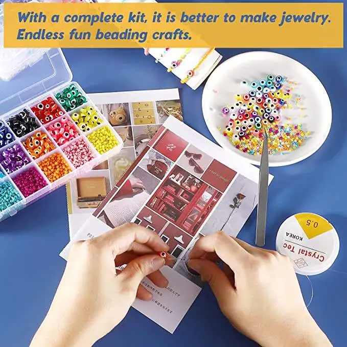 2400pcs 3mm Glass Seed Beads and Flat Evils Eye Easter Beads for DIY Jewelry Making Supplies