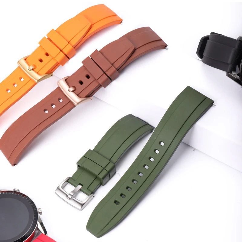 Quality Fluoro Rubber Watch Strap 19mm 20mm 21mm 22mm Sport Watchband Black Green Wristband With Quick Release Spring Bar
