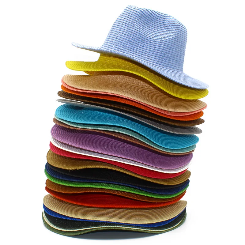 Summer Colorful Foldable Fedora Bucket Hats Sunshade Wide Brim Panama Straw Beach Hats Wholesale 2022
