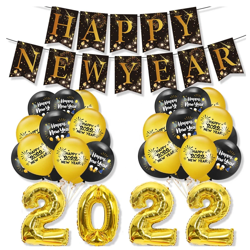 Фольгированные шары с надписью HAPPY NEW YEAR 2022, набор украшений для вечеринок