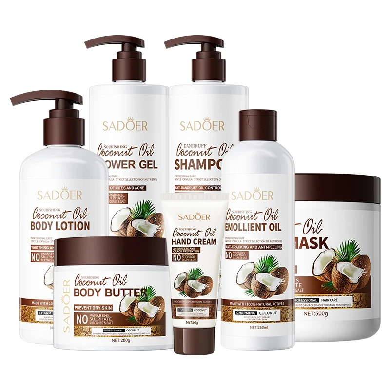 SADOER Coconut Oil Whitening Body Lotion Butter Cream Shower Gel Hair Shampoo Adults Face Cream & Lotion Skin Lightening Female