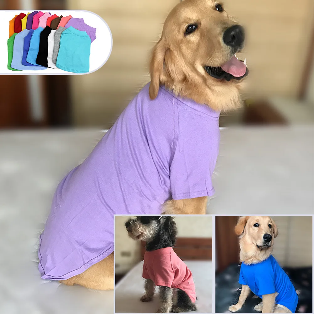 Wholesale OEM Custom Summer Cheap Cotton Plain Color Pet Clothes Dog T Shirt Blank Pets T-Shirts For Large Dogs