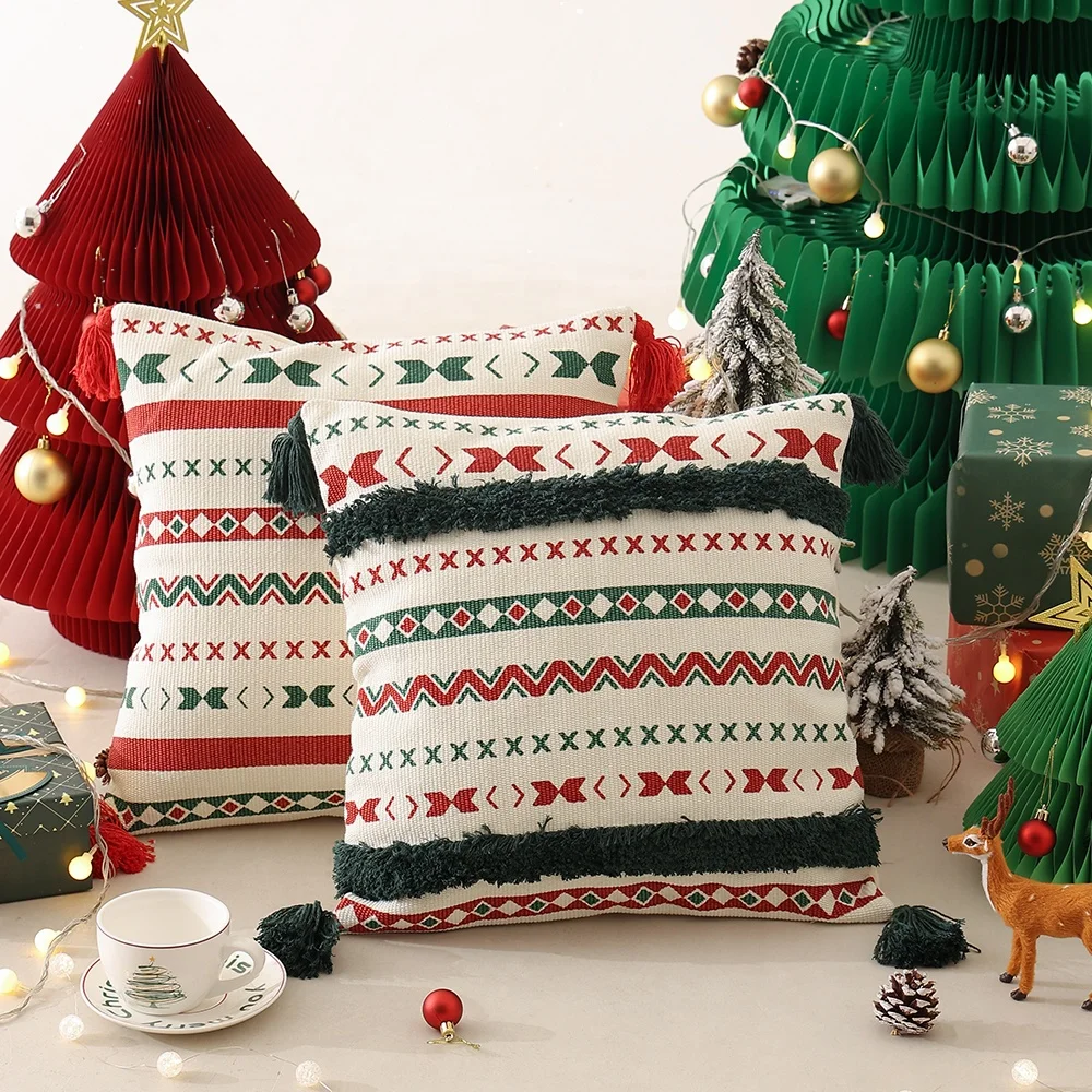 2022 New Christmas modern boho luxury throw pillow covers bohemian livingroom home decorative red tufted printed cushion cover