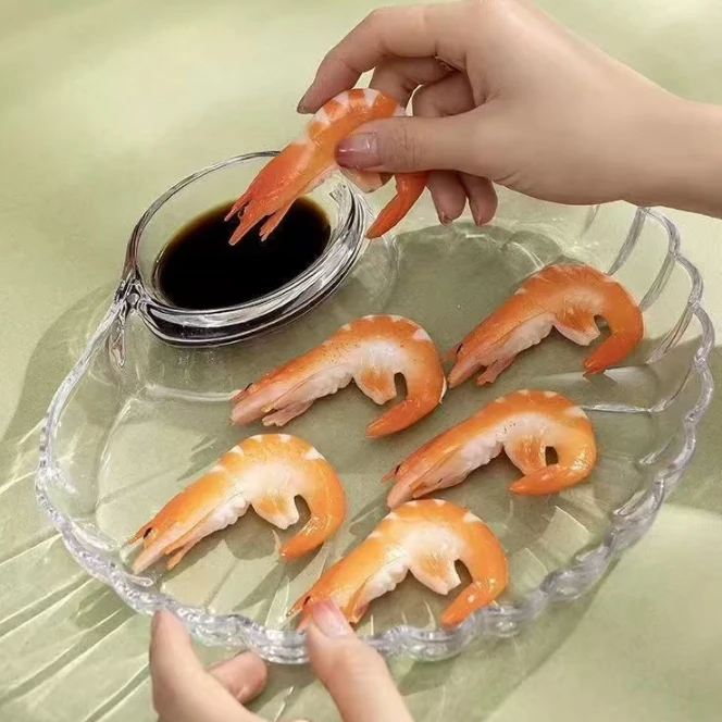 Household Creative Dipping Compartment Plate Transparent Glass Shell Shape Sushi Plate