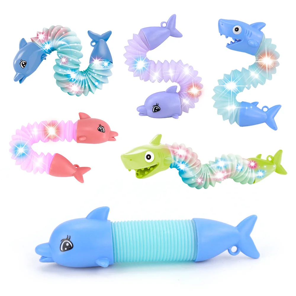 Spring animal toys  Mini telescopic tube toys  with KEYCHAIN  can free transformation Stress Relief Spring Tubes