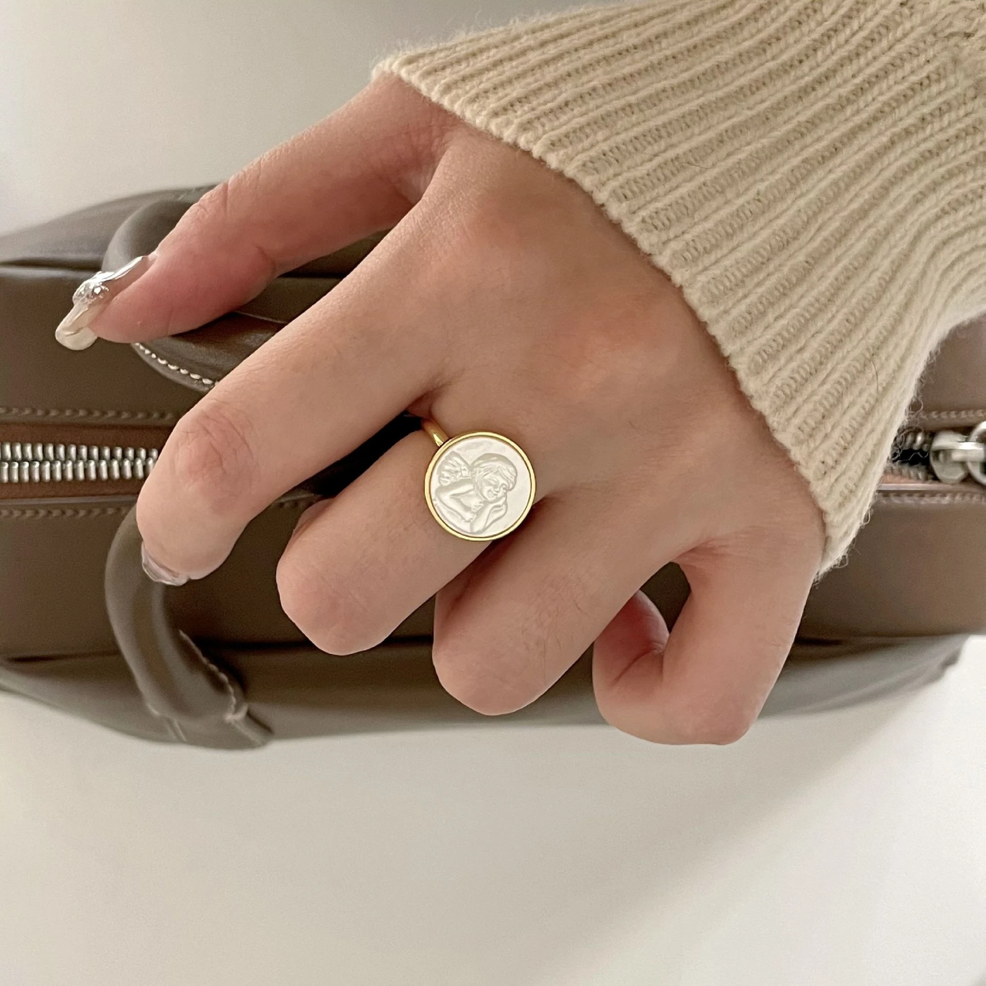 VIANRLA 925 Sterling Silver Ring Shell Angel Picture Ring Dropshipping Fashion Jewelry Rings Personalized Gifts Minimalist Style