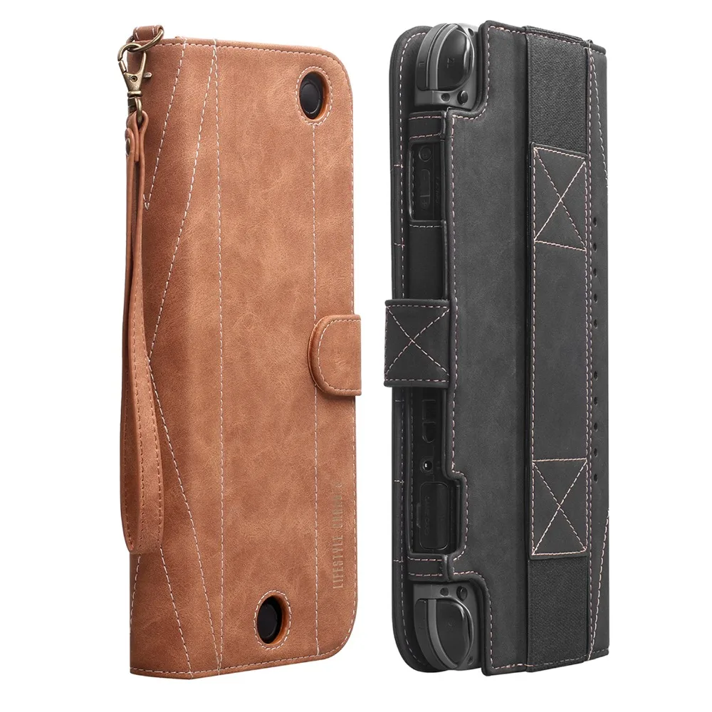 Новинка, чехол-книжка для Nintendo Switch, кожаный кошелек с отделением для карт и магнитной застежкой, ремешок на запястье