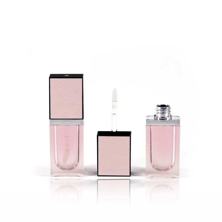 Pink square empty custom clear big brush lip gloss tubes with custom packaging lipgloss container private label