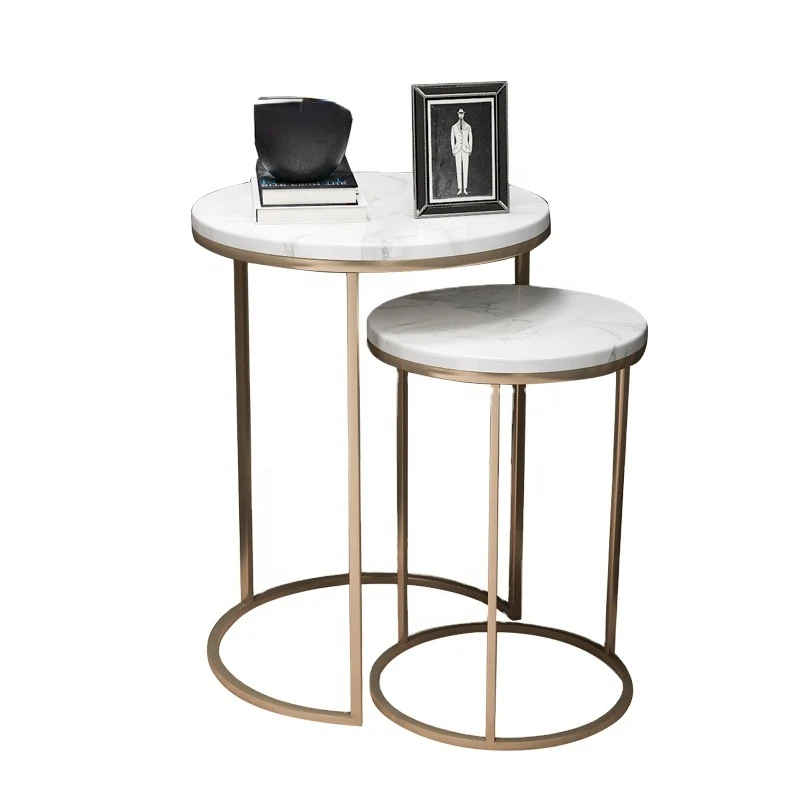 Ins Nordic minimalism modern round glass top marble top gold metal legs stainless steel base coffee table sets