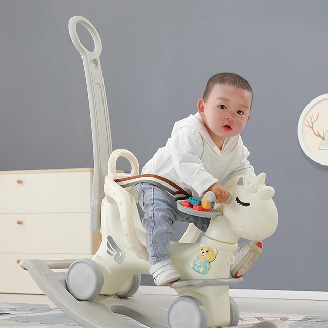 animal design 4 wheels plastic sliding rider rocking horse 3 in 1 children walker kids ride on Rocking Horse