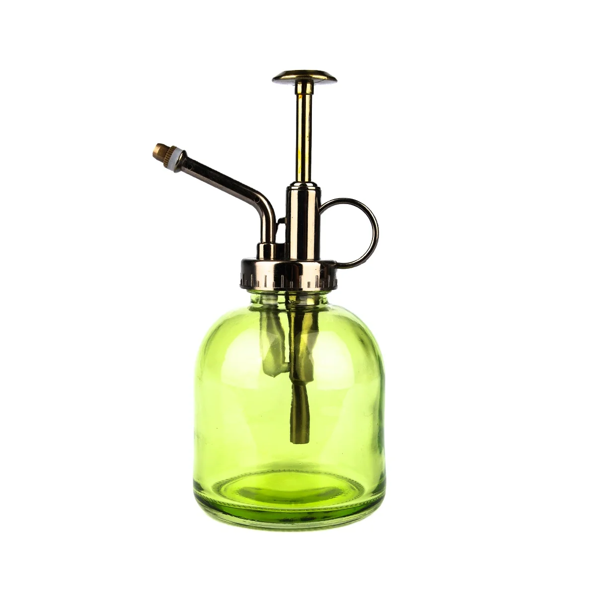 A green watering can has a copper nozzle Pumpkin Shape Watering Gardening
