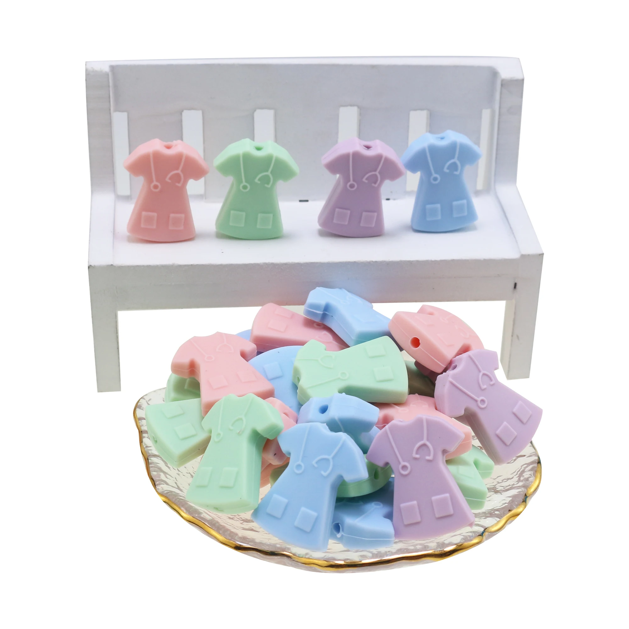 New Arrival Silicon Focal Bead Doctor Shirt Baby Teething Bead For bracelet Making Bpa Free Chew Teether Silicone Beads Nurse