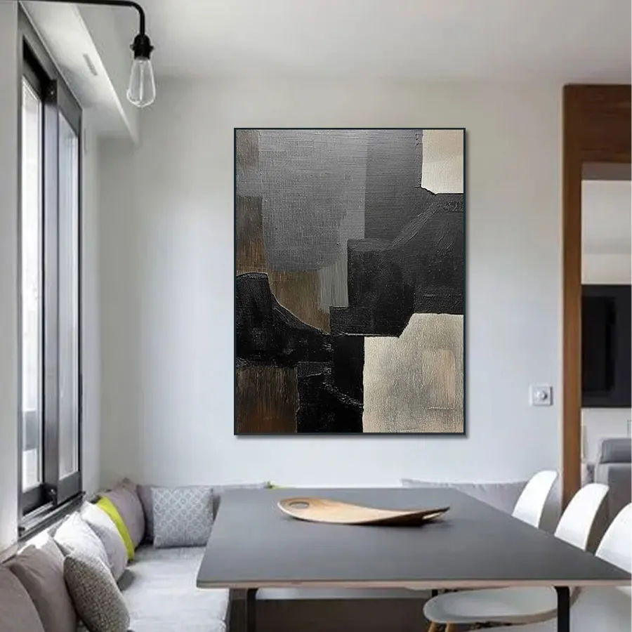 Original Art Hand Painted Abstract Canvas Wall Decor Black Texture Living Room Home Design Oil Painting