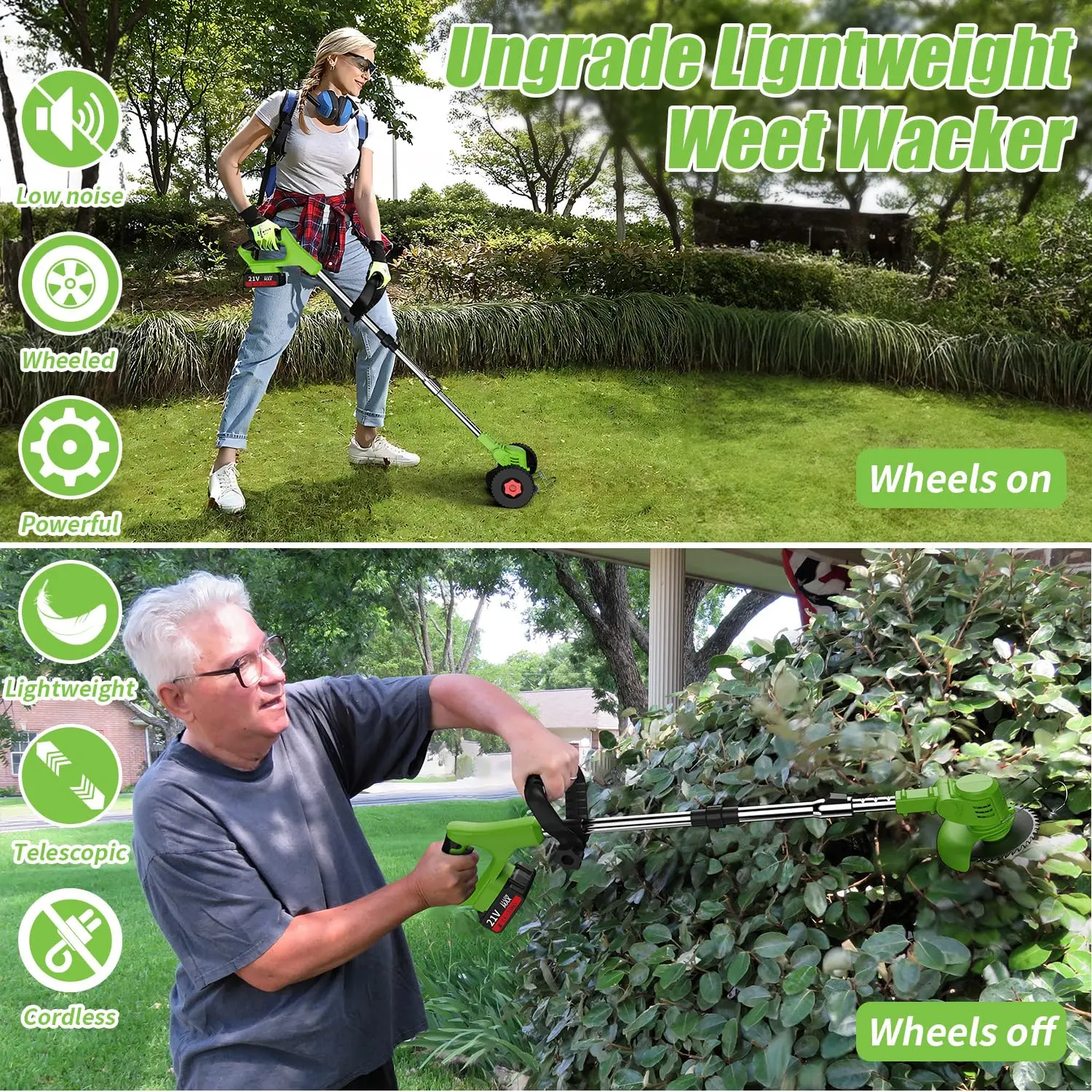 Battery Lawn Trimmer 20v Garden Gear Easy Carry Rechargeable Grass Strimmer Electric Lawn Mower with Telescopic Handle