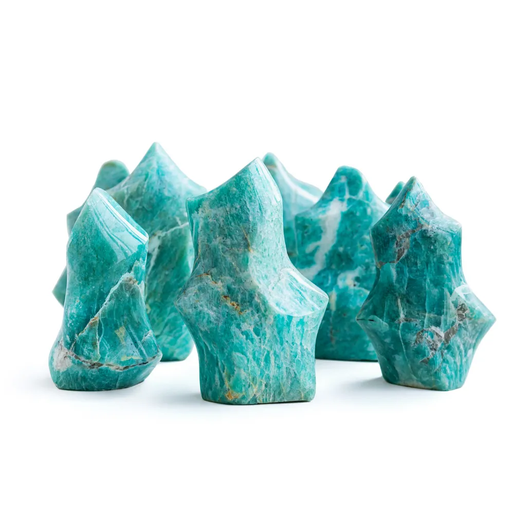 Freeform Folk Crafts Healing Gemstone Amazonite Flame for Decoration Menthol Glass Crystal Beadsvases