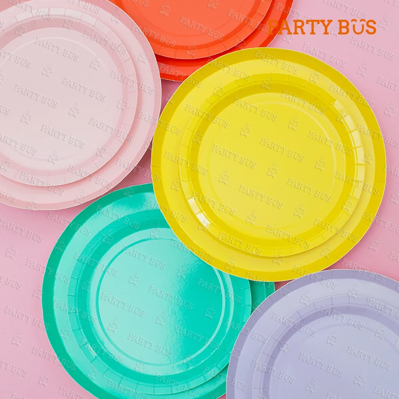 
PARTYBUS Disposable Solid Brilliant Color Paper Plates Party Tableware Dinnerware Plates Set For Birthday Party Supplies 