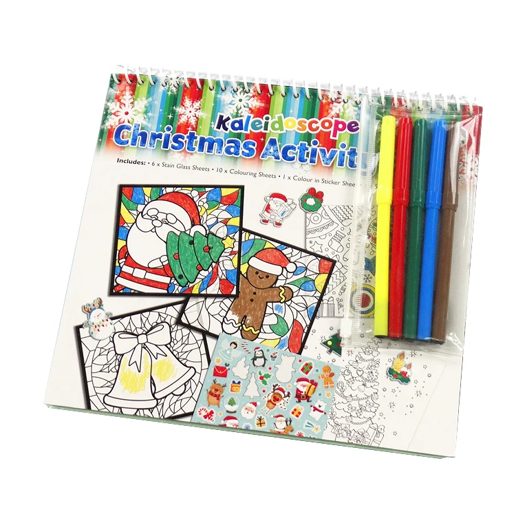Красочный Печатный креативный Рождественский набор канцелярских принадлежностей пятнистый стеклянный лист детская раскраска рождественских с изготовителем