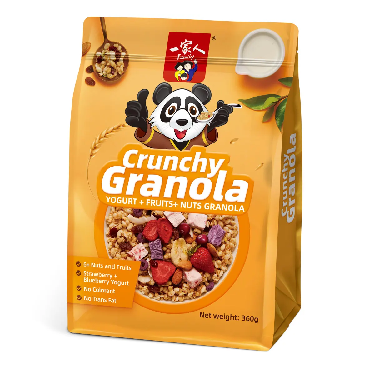 Хлопья Granola с высоким содержанием волокон, мгновенная пшеничная овсяная мука в пакете с сушеными фруктовыми орехами йогурт, 360 г, OEM, овсяная мука для завтрака