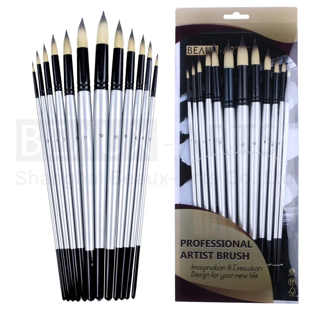 Artis Art Paint Brush with Synthetic Hair and Black Brass Ferrule Acrylic Painting Artist Brush Set