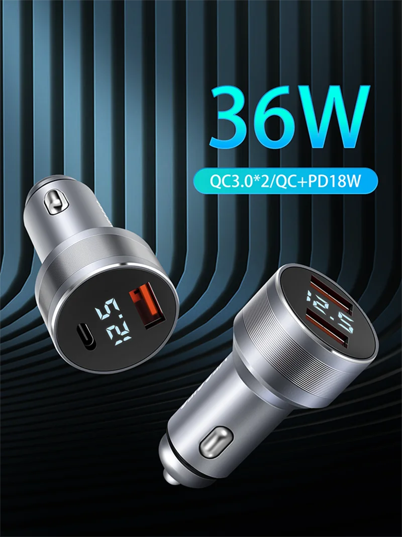 Fast Charging Car Charger QC 3.0 Dual Port Quick Charging Usb Type C Car Charger