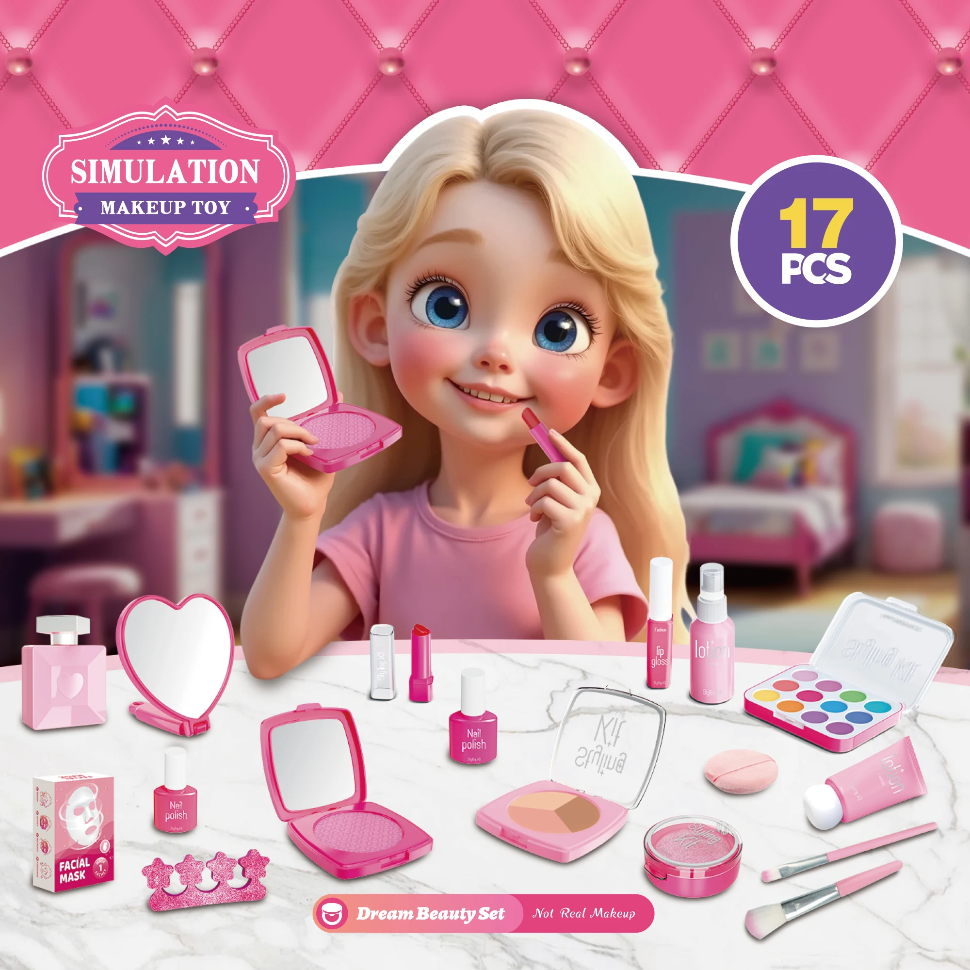 2024 Girls new play house makeup set storage box toy simulation lipstick beauty dress up toys